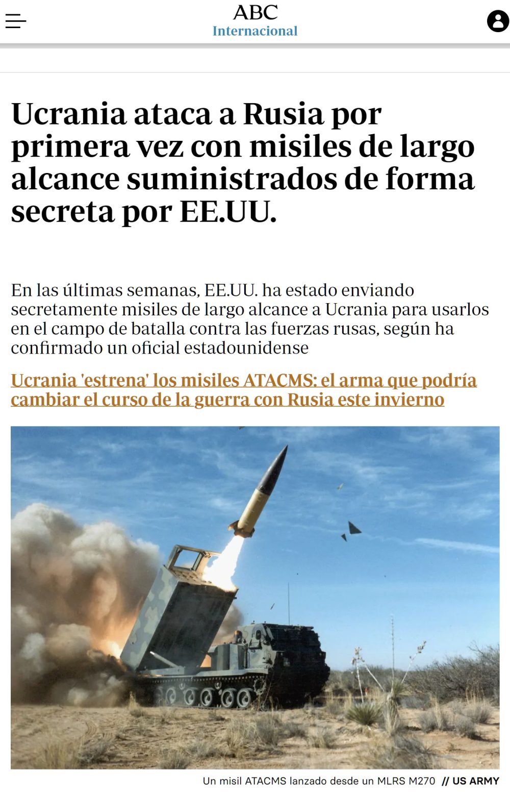 Ucrania ataca a Rusia con misiles de largo alcance "de forma secreta" por EEUU.
