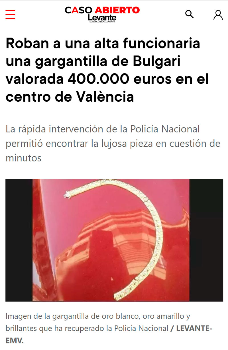 Una funcionaria de una administración local de Valencia propietaria de una joya de 400.000€. Circulen.