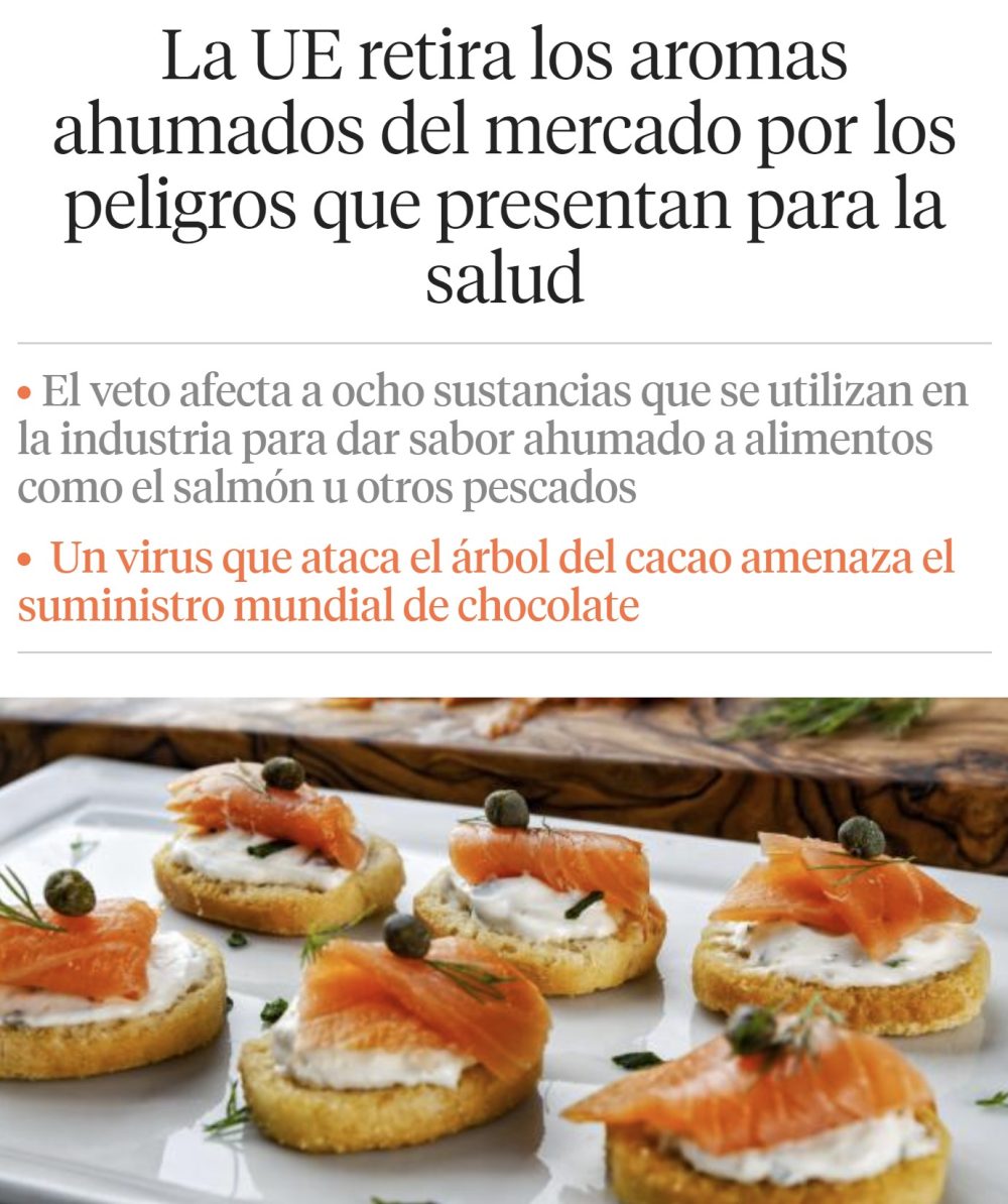 La UE retira los aromas ahumados del mercado porque igual son un pelín cancerígenos.