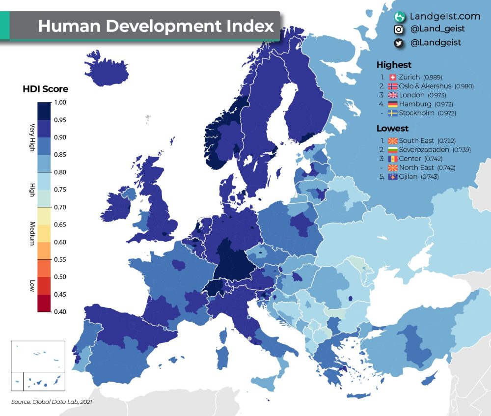 Índice de desarrollo humano en Europa.