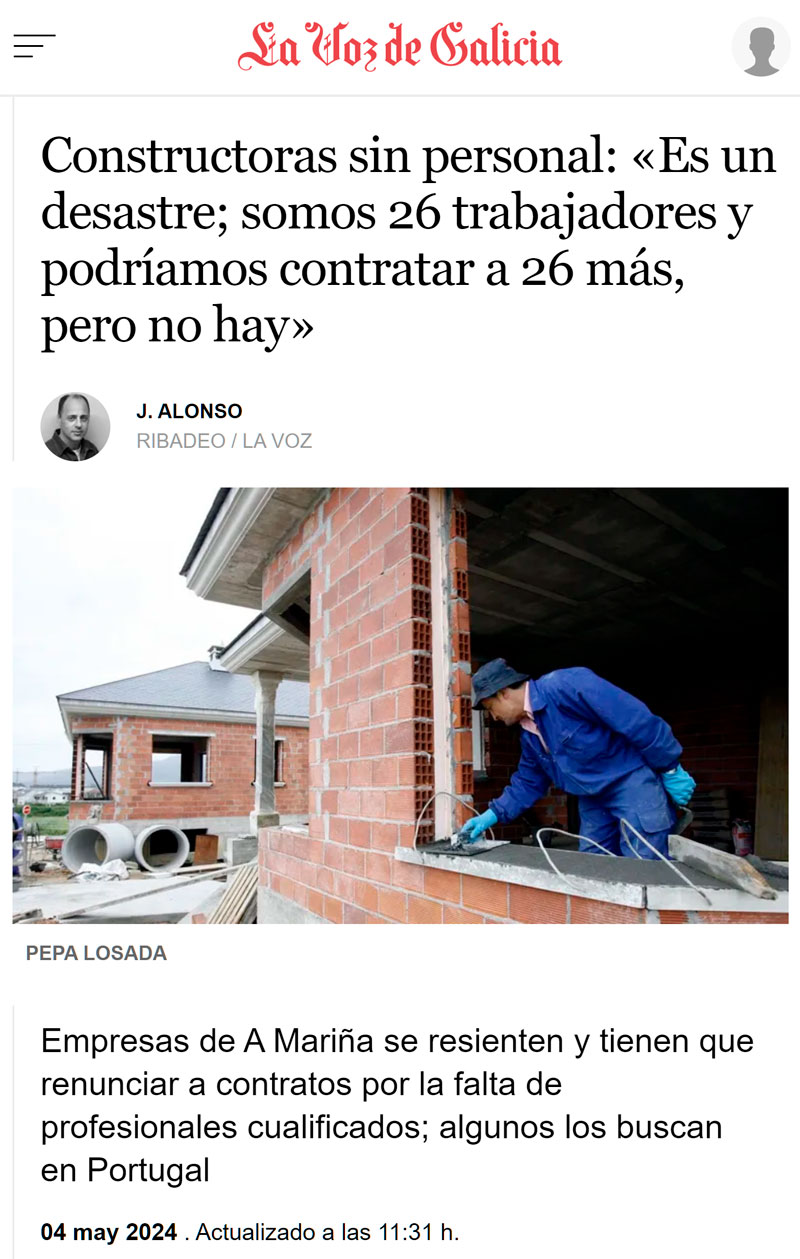 Obras paradas por falta de albañiles.