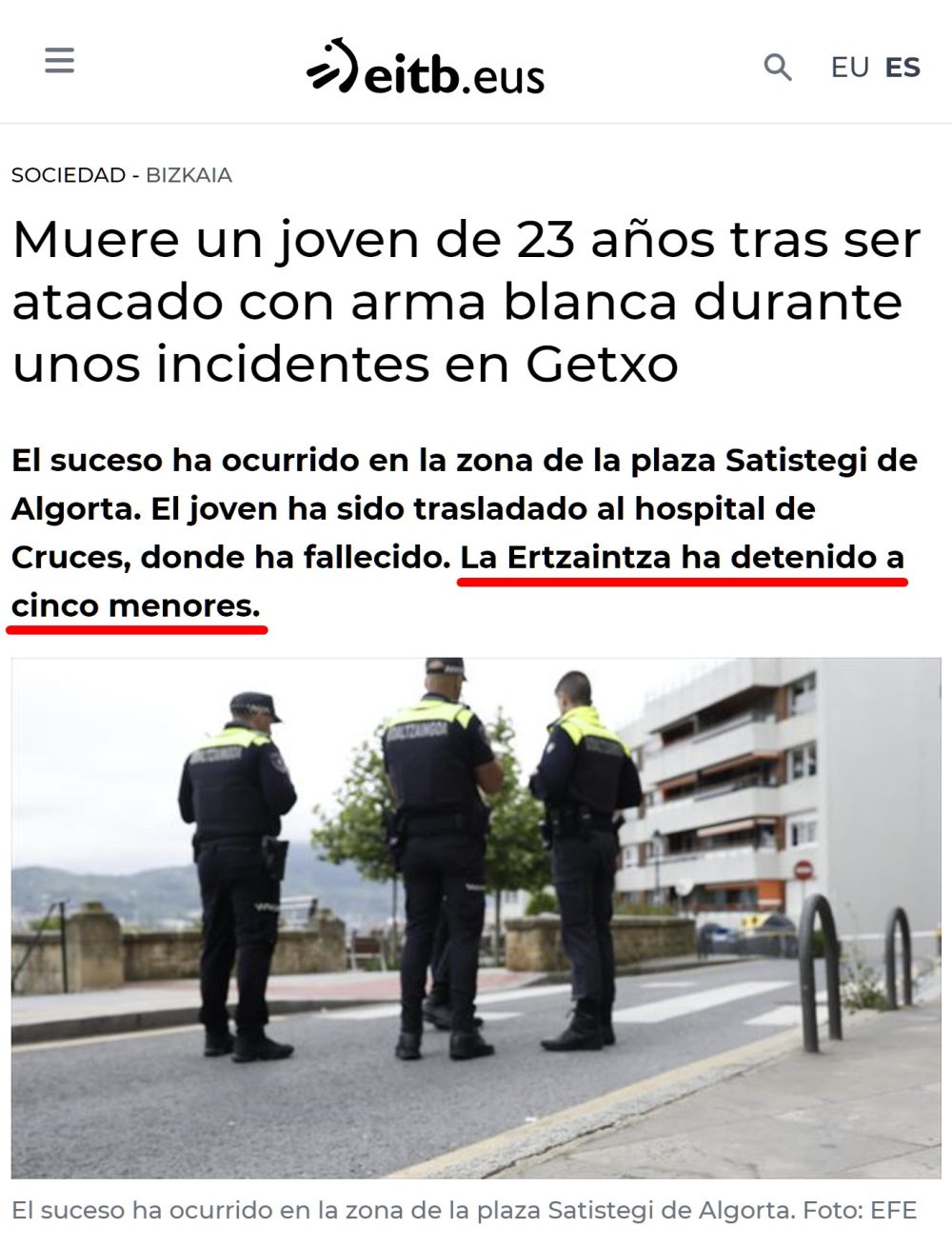 5 menores detenidos en Getxo por la muеrtе de un joven de 23 años.
