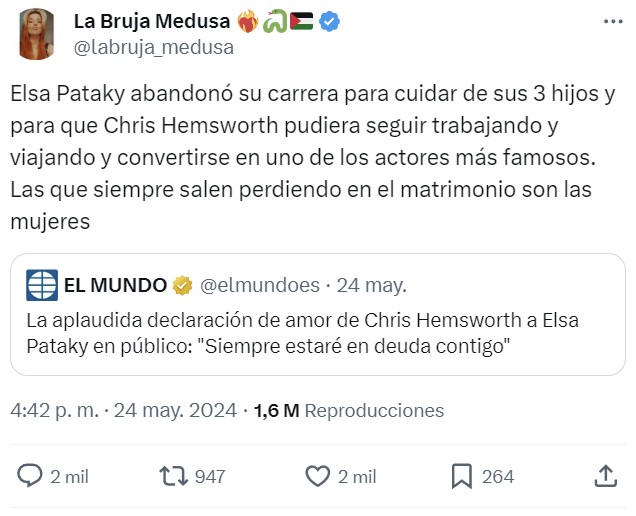 Chris Hemsworth muestra su agradecimiento en público a su mujer, Elsa Pataky: "Siempre estaré en deuda contigo"