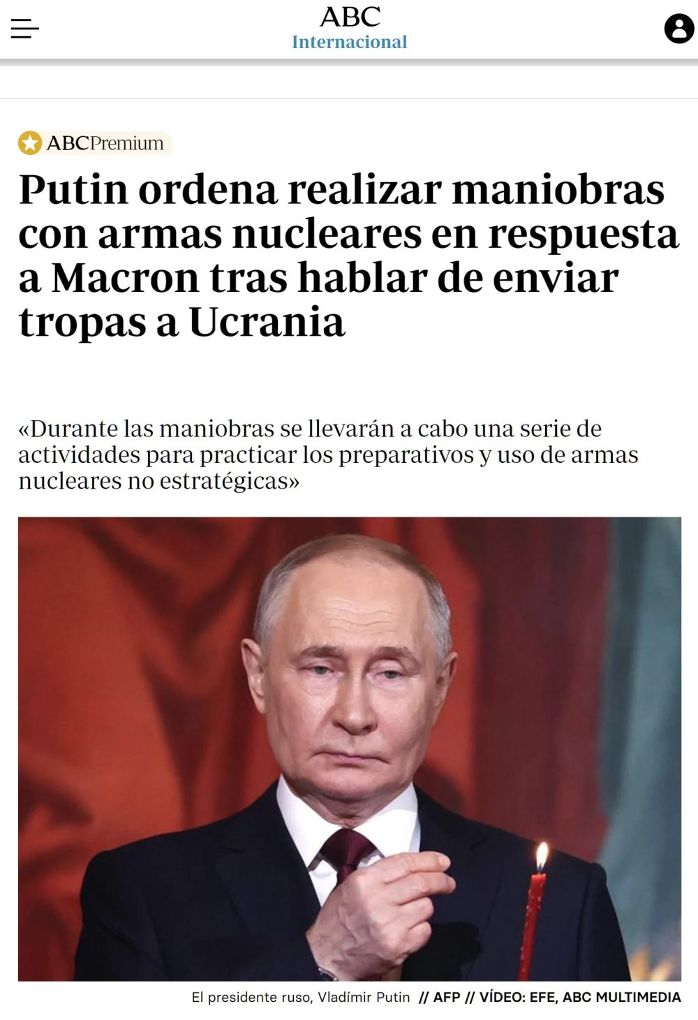 Putin ordena realizar maniobras con armas nucleares en respuesta a Macron tras hablar de enviar tropas a Ucrania
