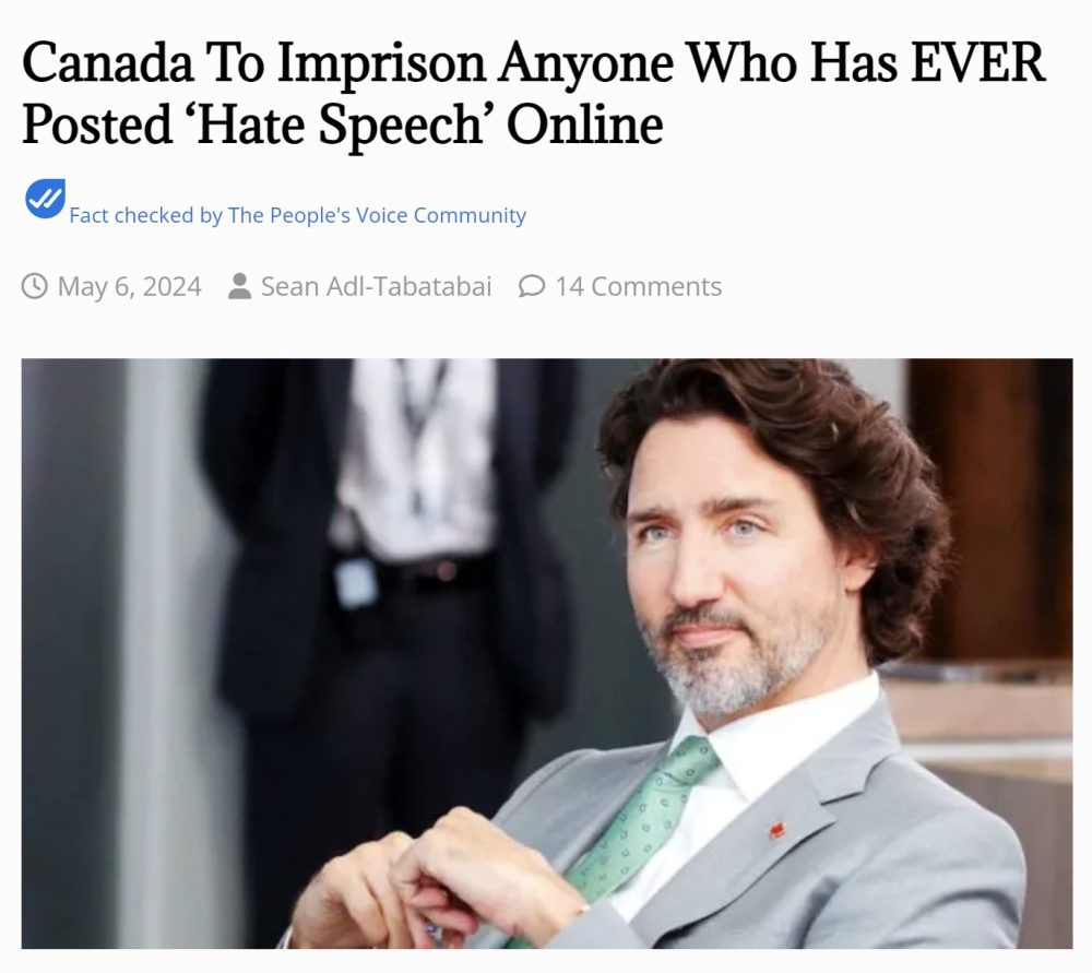 Canadá encarcelará a cualquiera que haya publicado ahora O EN EL PASADO 'discursos de odio' en Internet.