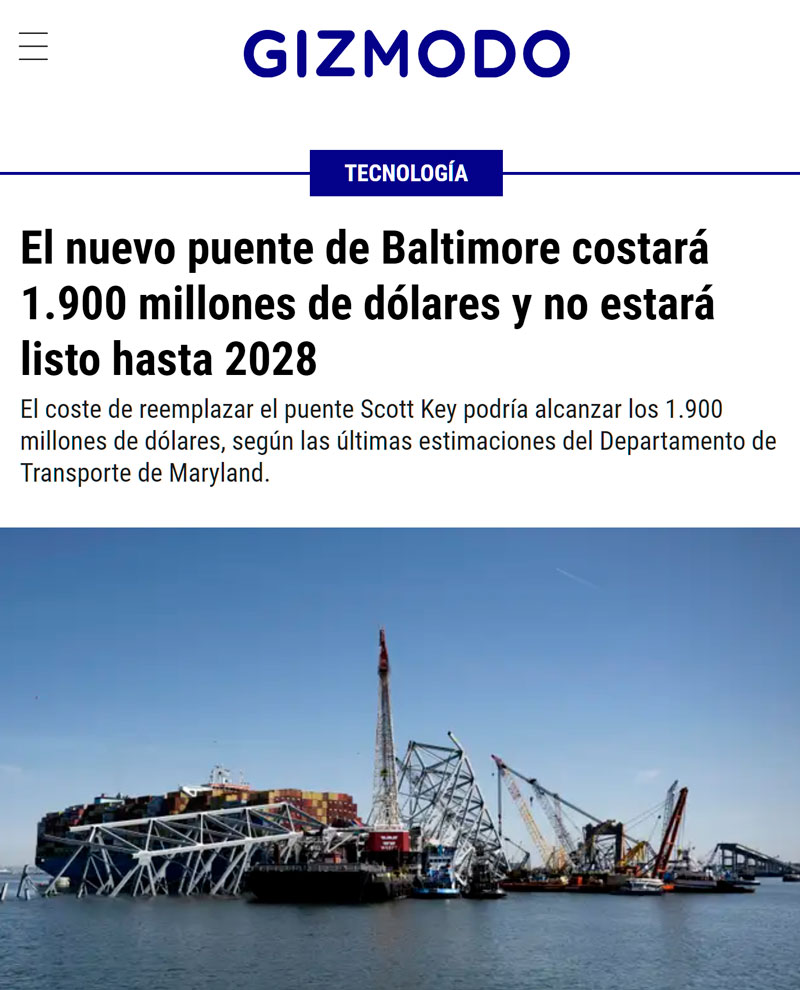 El nuevo puente de Baltimore costará 1900 millones y no va a estar hasta 2028