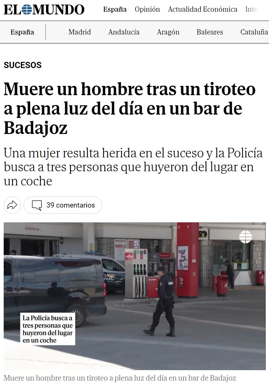 Acribillan a tiros a un hombre y su mujer en una gasolinera de Badajoz