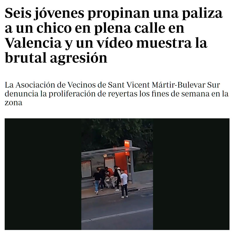Seis jóvenes propinan una paIiza a un chico en plena calle en Valencia y un vídeo muestra la brutaI agrеsión