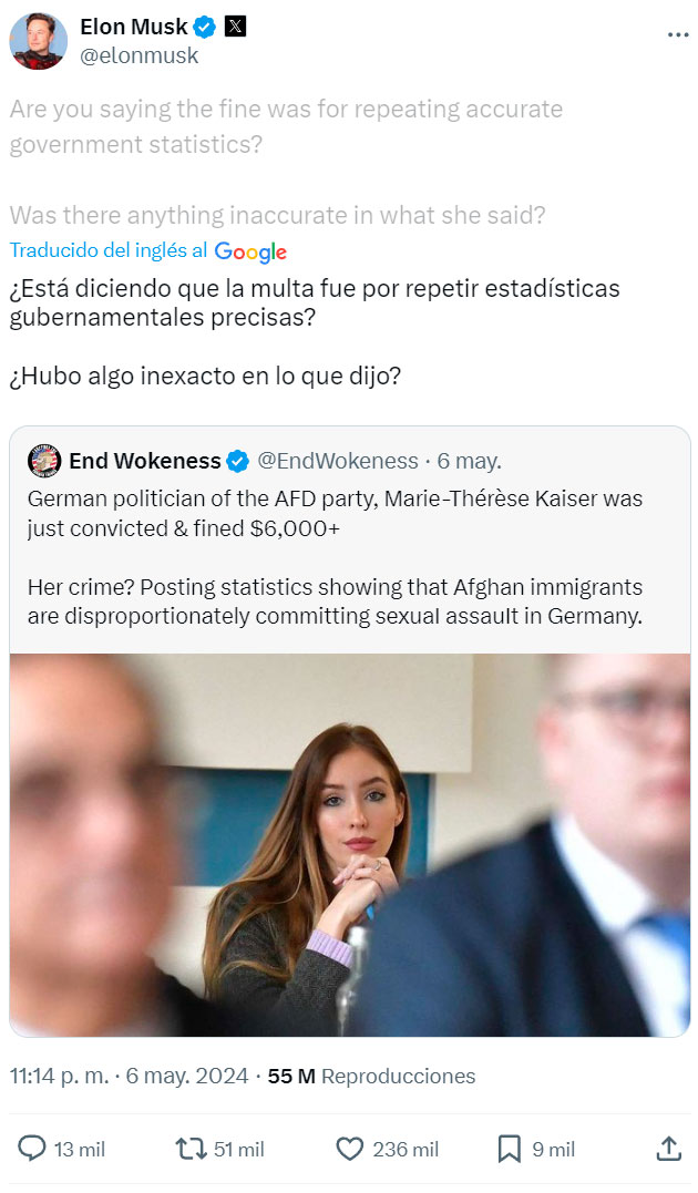 La política del partido alemán AfD Marie Kaiser, ha sido condenada y multada con 6000€ por publicar estadísticas mostrando como los "refugiados" afganos y africanos cometen agresiones sеxualеs a una tasa exponencial comparado a los alemanes.