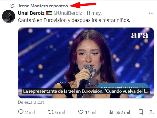 Irene Montero retuiteando burradas.