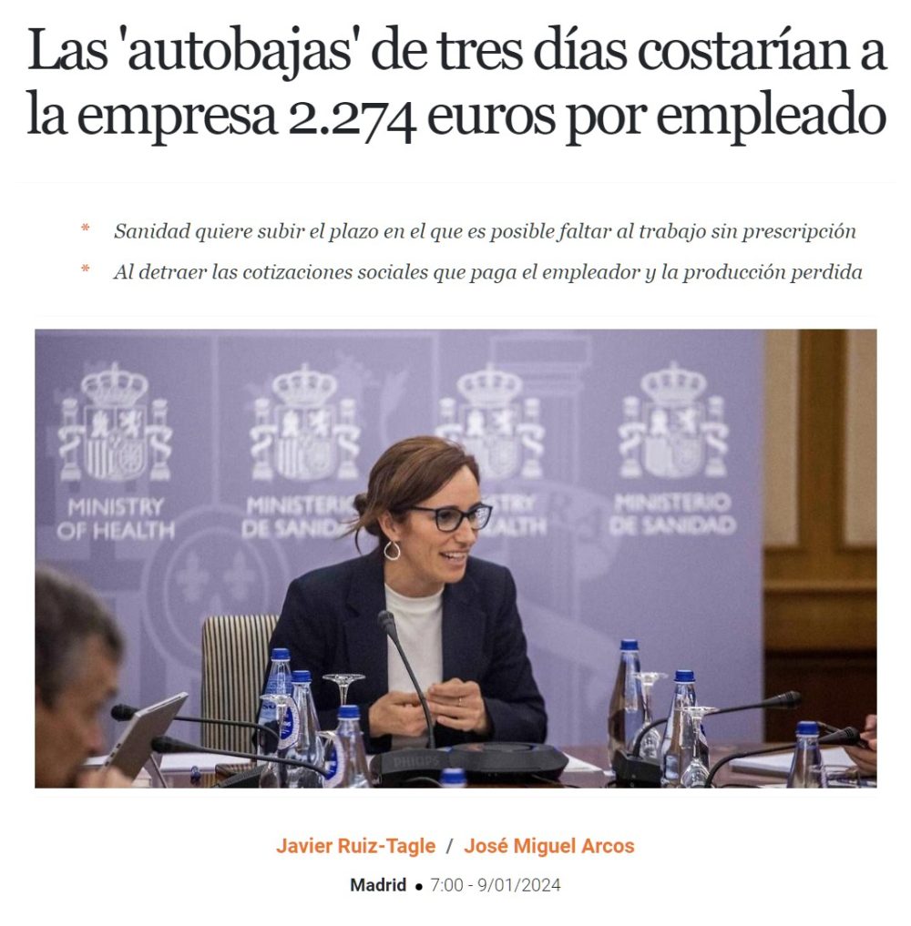 Las autobajas de 3 días costarán 2274 euros por empleado.