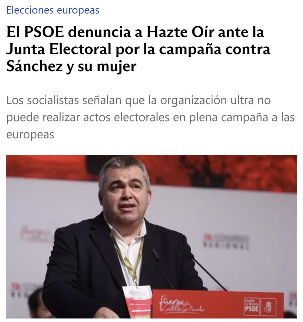 El PSOE denuncia a Hazte Oír por "su campaña contra Sánchez y su mujer".