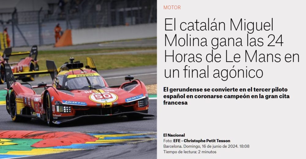 Miguel Molina gana las 24 horas de Le Mans