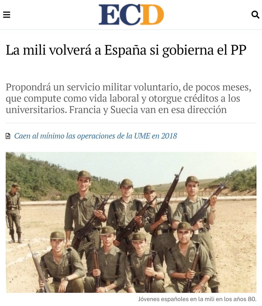 La mili volverá a España si gobierna el PP: propondrá un servicio militar voluntario