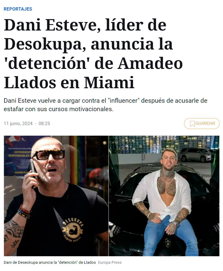 Dani de Desokupa dice que han detenido a Llados en Miami.