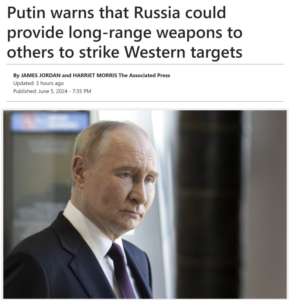 Putin advierte de que Rusia podría proporcionar armas de largo alcance a otros para atacar objetivos occidentales.