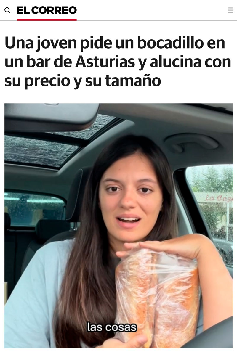 Una chica alucina con el tamaño del bocadillo que le dieron en Asturias por 5 euros.