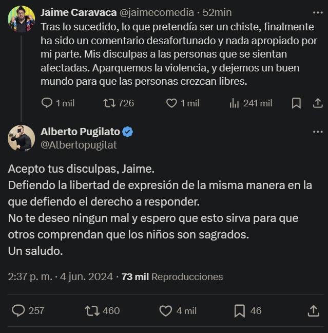 Jaime Caravaca pide perdón y Alberto Pugilato acepta sus disculpas.