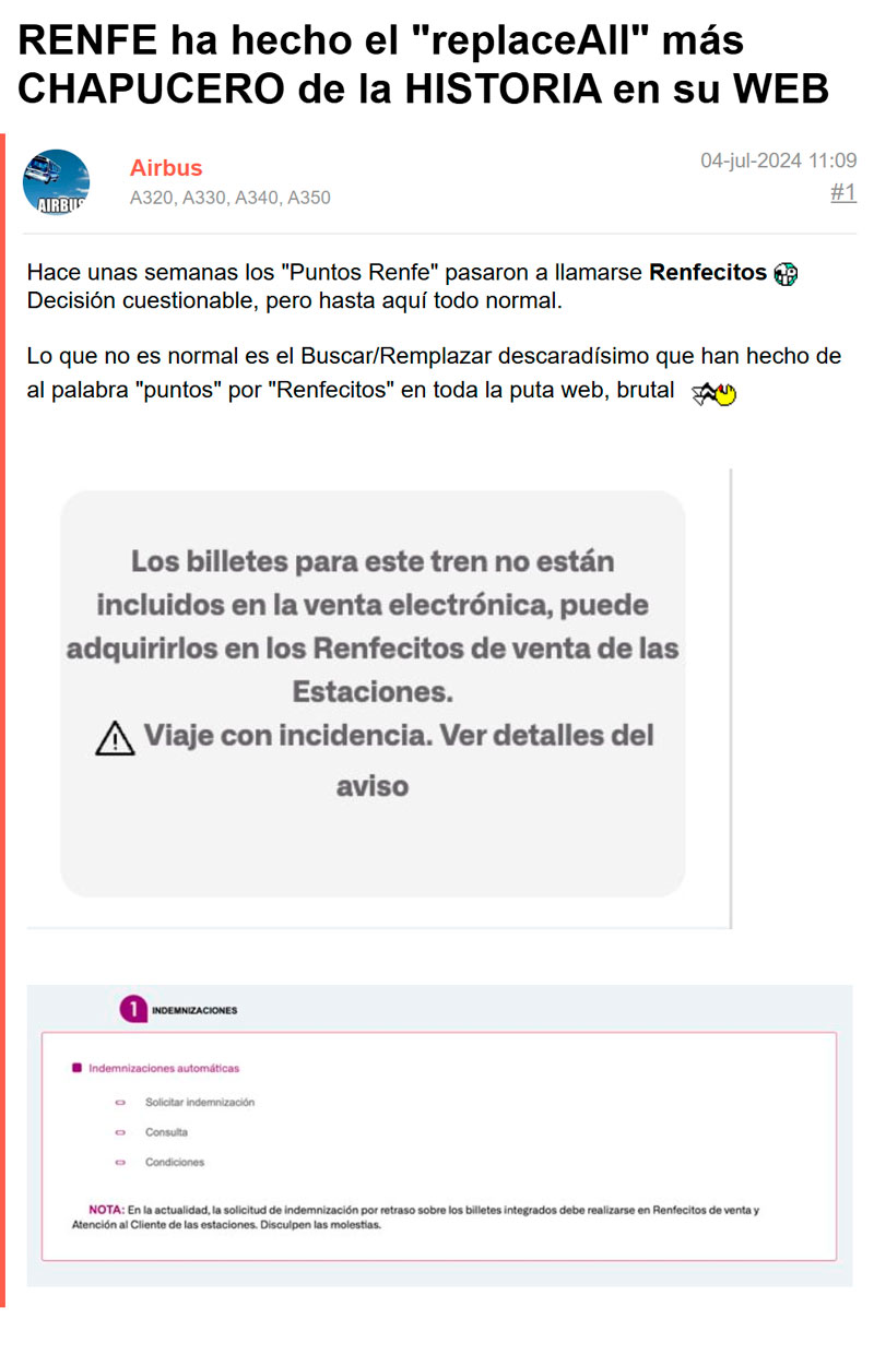 Chapuza legendaria en la web de Renfe.