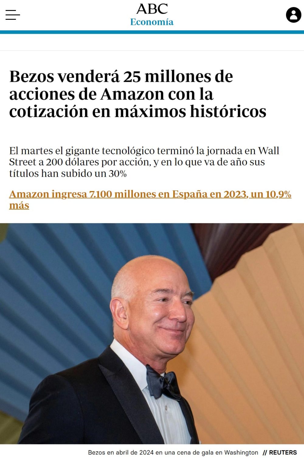 Jeff Bezos venderá 25 millones de acciones de Amazon.