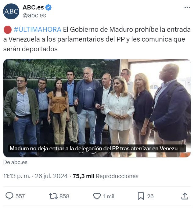"Maduro ha retenido a 10 diputados del PP. EXIJO SU LIBERACIÓN INMEDIATA".
