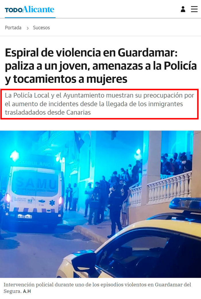 #NoSePodiaSaber: Aumento de incidentes en Guardamar del Segura (Alicante) desde la llegada de los inmigrantes trasladados desde Canarias.