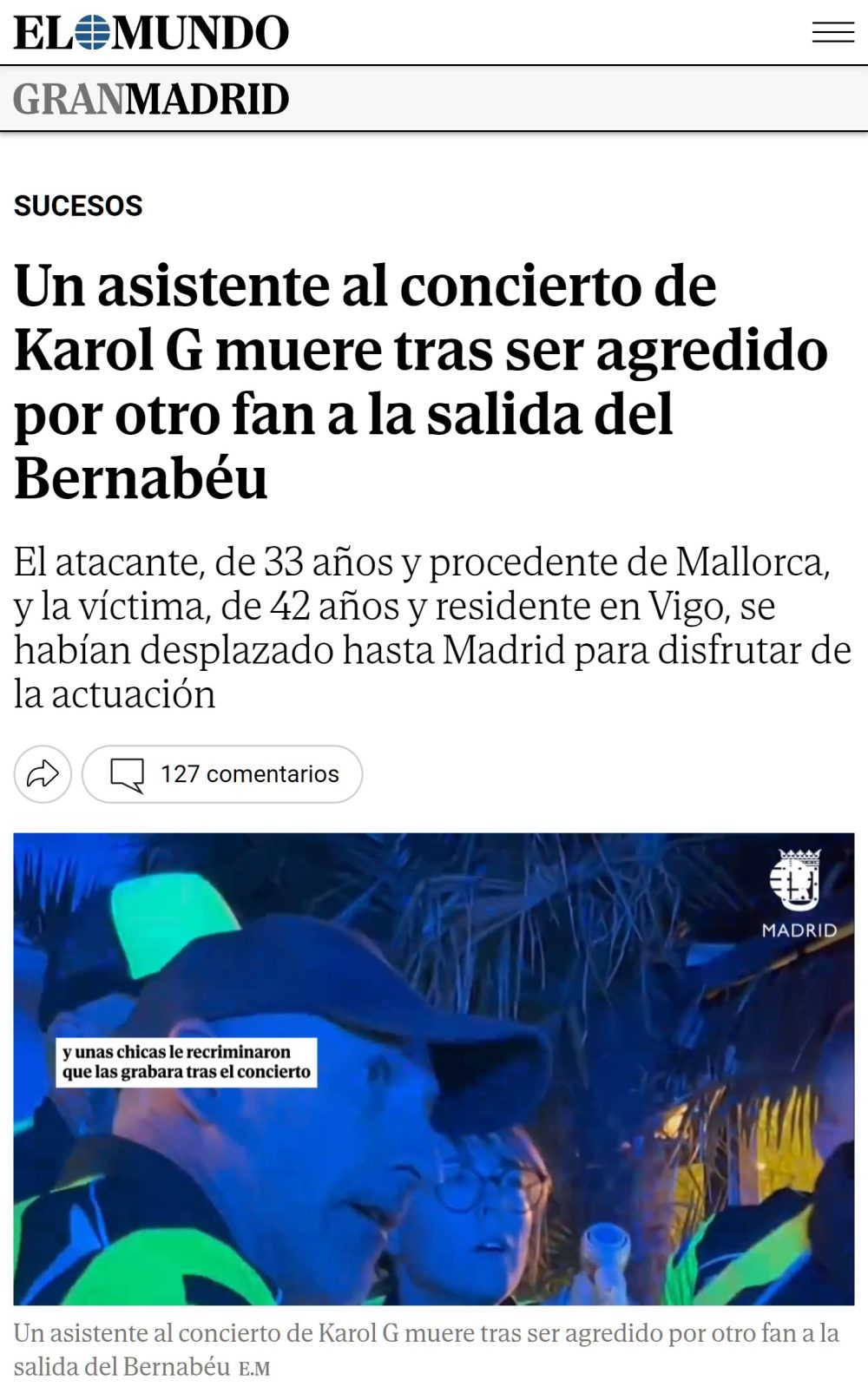 Muere un fan de Karol G agredіdo brutaImente al salir del Bernabéu. Tres mujeres de Granada se creían que las estaba grabando, pero en realidad mantenía una videollamada con su pareja.