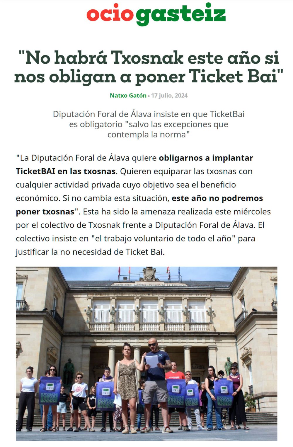 Fiestas de Vitoria: los organizadores de las "Txosnak" (carpas para comprar bebida) se niegan a usar el sistema que envía las facturas/tickets instantáneamente desde la caja hasta Hacienda.