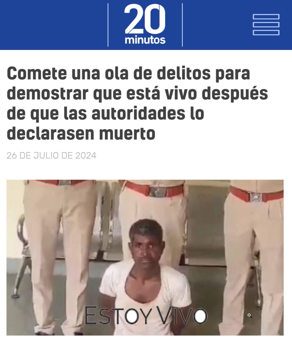 Lo declaran muerto y no se le ocurre mejor idea para demostrar que está vivo que cometer un montón de delitos.