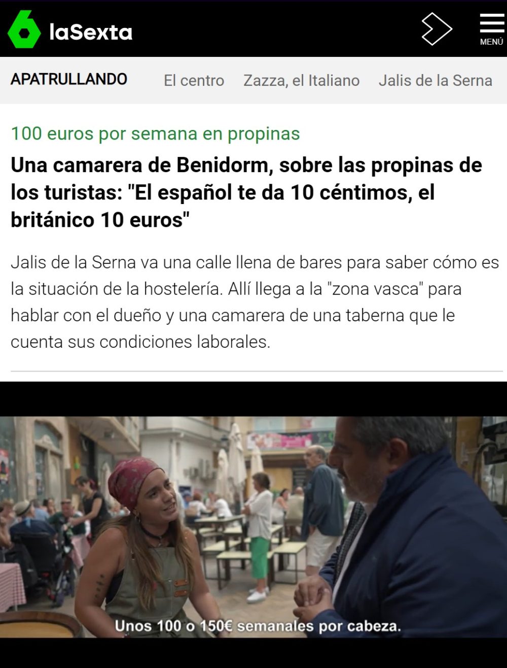Camarera en Benidorm: "El español te da 10 céntimos y el británico te da 10 EUROS".