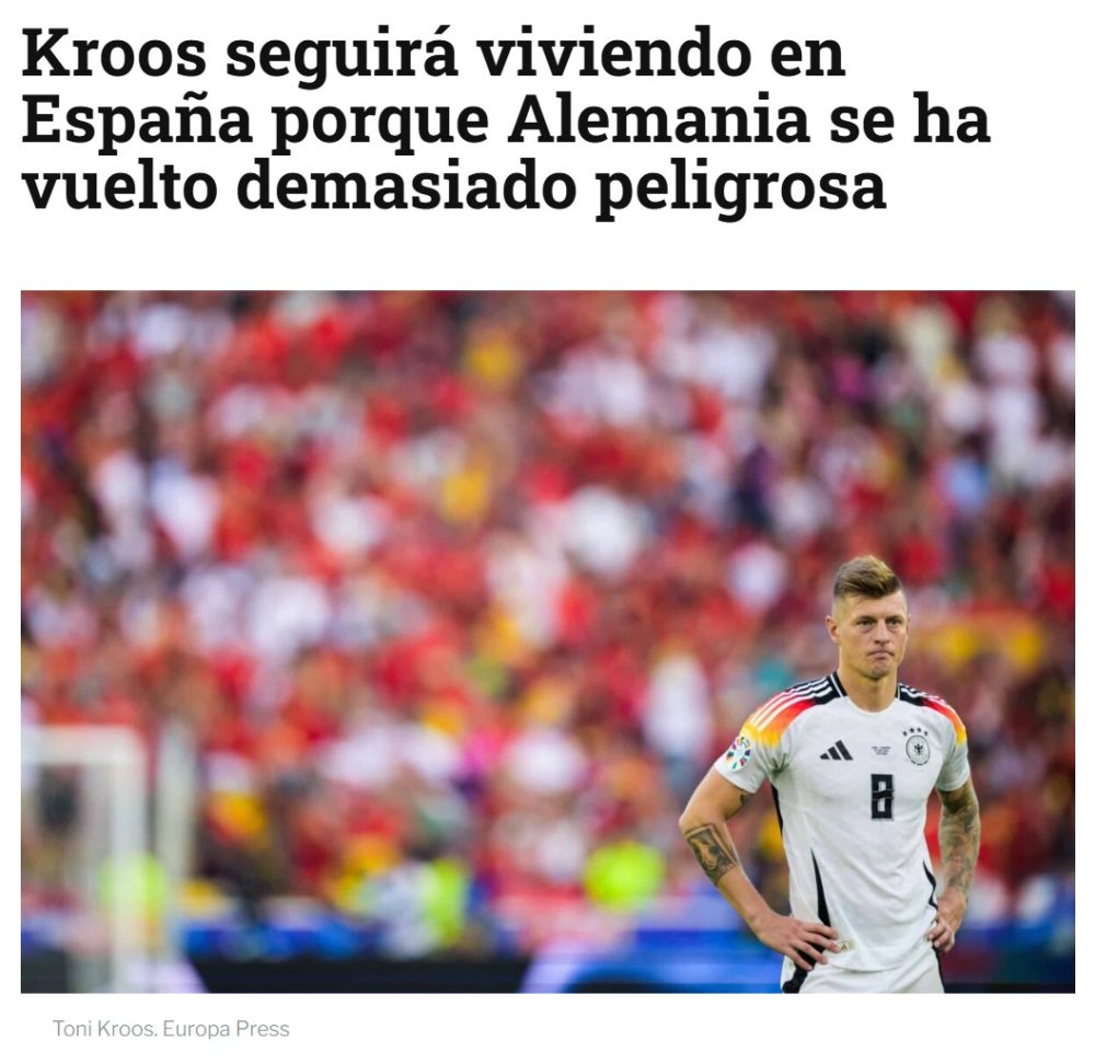 Toni Kroos anuncia que se quedará en España tras su retirada del fútbol ya que asegura que Alemania se ha vuelto demasiado peligrosa.