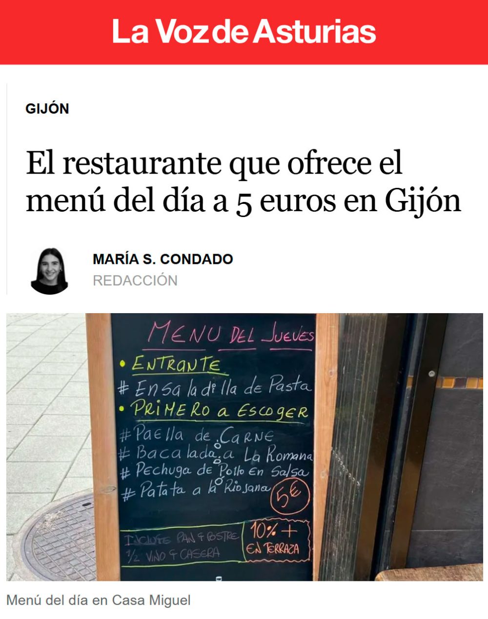 Un restaurante de Gijón aguanta ofreciendo un menú del día por solo 5 euros.