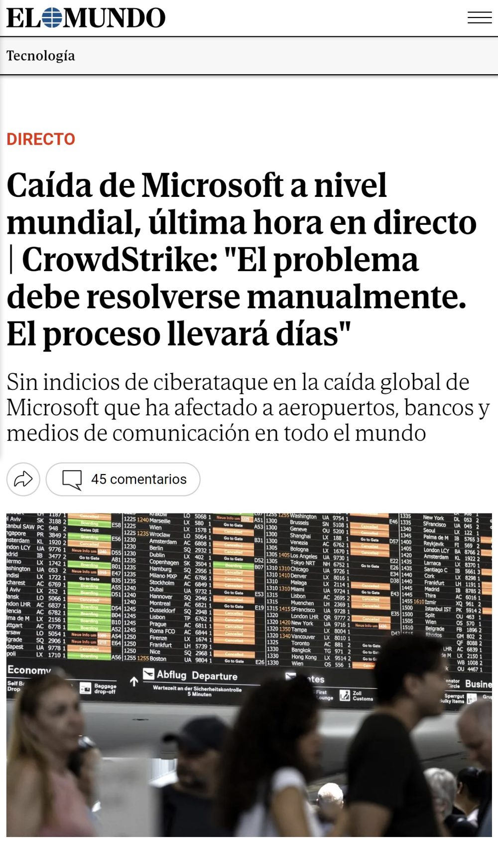Caída de Microsoft a nivel mundial: habrá que solucionar el problema manualmente en cada ordenador, y llevará días.