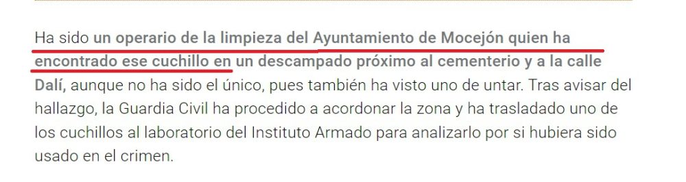 "La Policía" cree haber "encontrado" el cuchillo que usó "el presunto autor" del crimen de Mocejón.