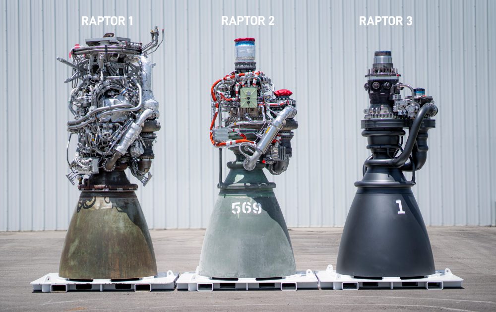 Comparativa de diseño de los motores Raptor 1, 2 y 3 de Space X.