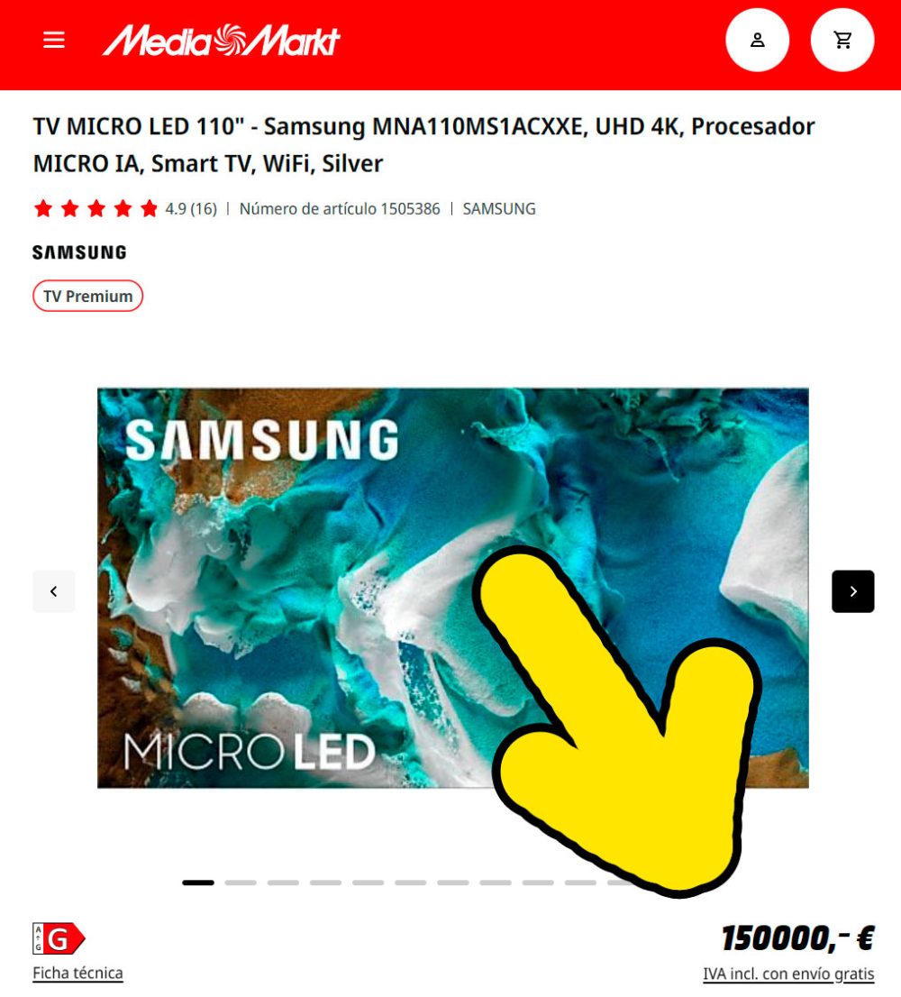 Una TV de 110" por 150.000 euros... con 16 reseñas.