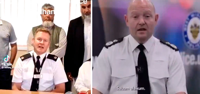 Policías de Reino Unido iniciando sus comunicados con "Salam Alaikum" durante los disturbios de estos días.