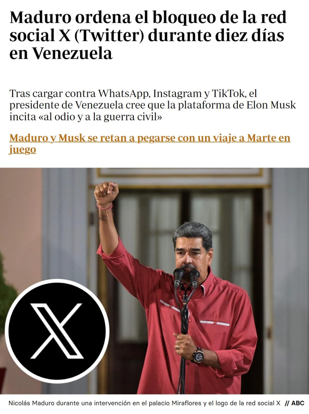 Maduro ordena bloquear Twitter durante 10 días en Venezuela.