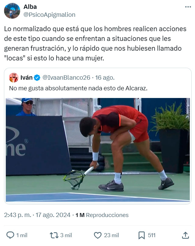 Las de los portazos critican a un deportista de élite que paga su frustración con la raqueta.