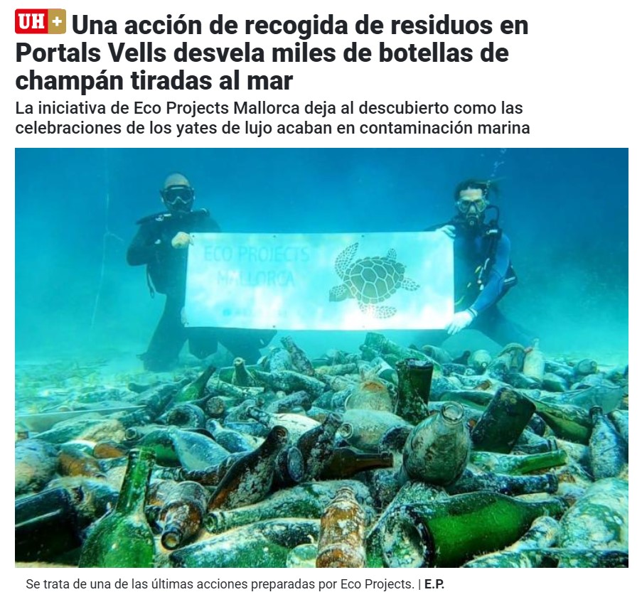 Encuentran miles de botellas de champán tiradas al mar en Mallorca.