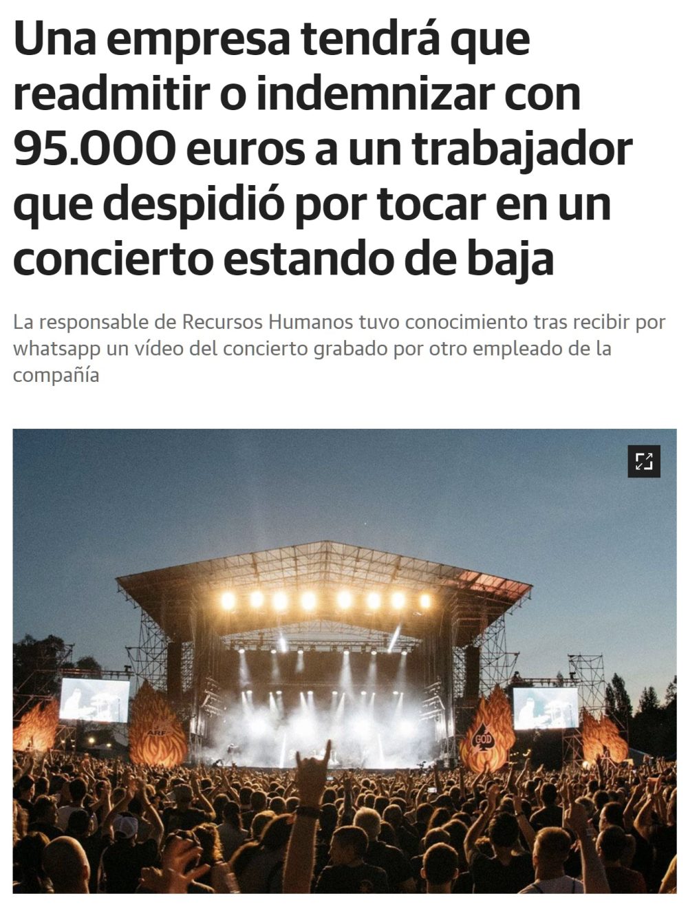 Condenan a pagar 95.000 euros a una empresa que despidió a un trabajador por tocar en un concierto estando de baja.