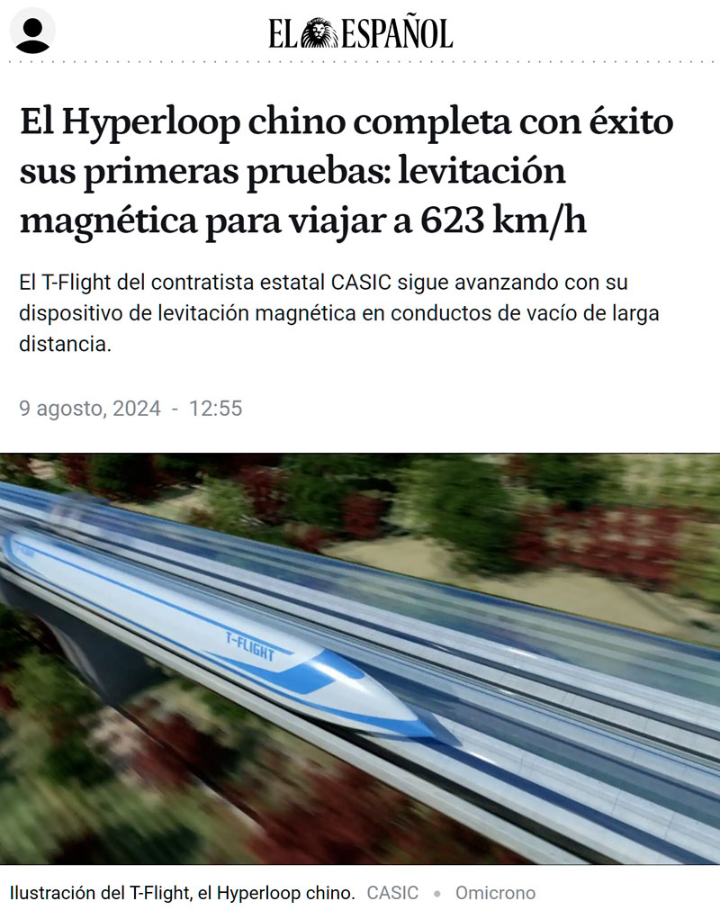 El tren de levitación magnética chino ya es capaz de volar bajo a 623km/h.