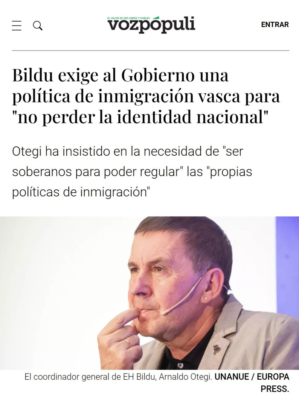 Otegui dice ahora que no le manden tantos menas que Euskadi corre peligro de perder su identidad.