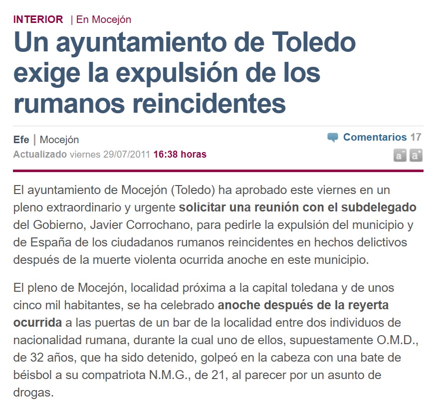 Asell Sánchez, primo de la víctima de Mocejón, comprometido desde hace años con los derechos de los inmigrantes y TAMBIÉN con la seguridad de su pueblo cuando era concejal (PP).