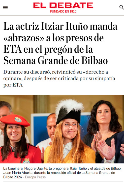 Discurso (turra mítica) de Itziar Ituño Martínez durante el pregón de la Semana Grande de Bilbao.