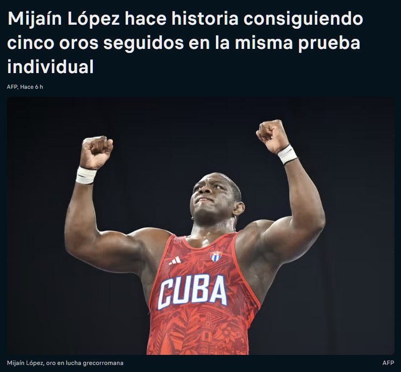 El cubano Mijaín López se convierte en el único deportista de todos los tiempos en ganar el oro en 5 Juegos Olímpicos consecutivos.