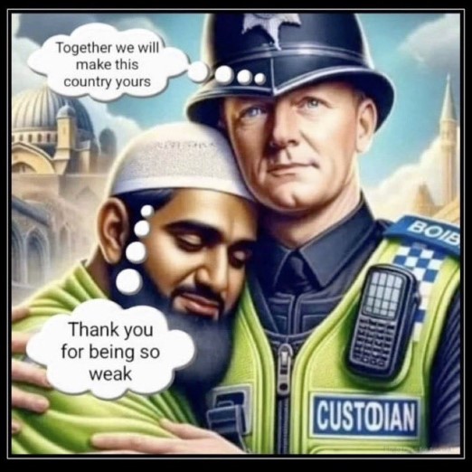 Policías de Reino Unido iniciando sus comunicados con "Salam Alaikum" durante los disturbios de estos días.