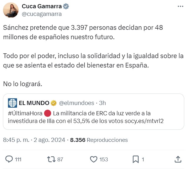 Las bases de ERC apoyan la investidura de Illa a cambio de agraviar al resto de las comunidades autónomas.