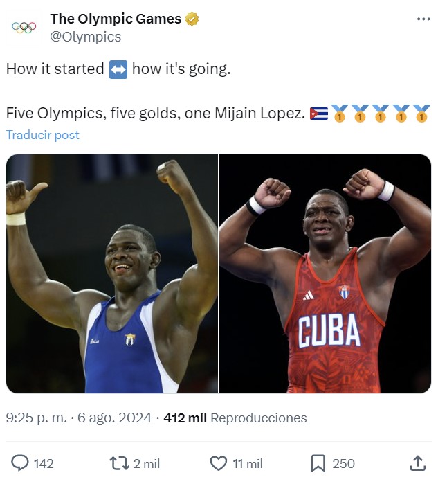 El cubano Mijaín López se convierte en el único deportista de todos los tiempos en ganar el oro en 5 Juegos Olímpicos consecutivos.