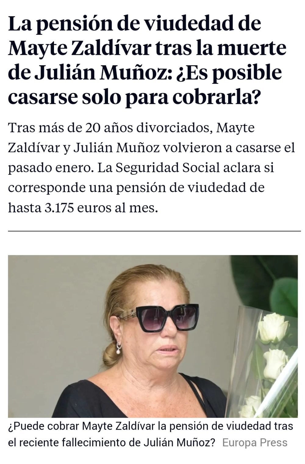 Mayte Zaldívar se volvió a casar con Julián Muñoz justo antes de morir para cobrar la pensión de viudedad.
